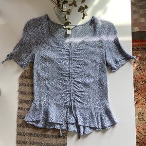 Blue floral print blouse